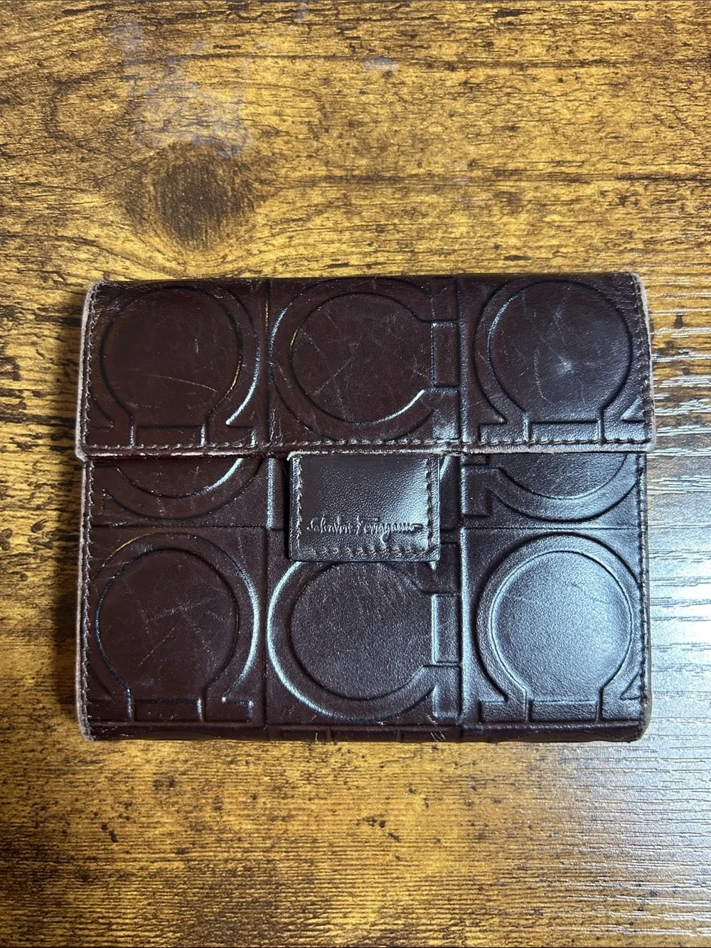 Salvatore Ferragamo Brown Trifold Leather Card Wallet